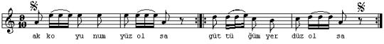 Ak Koyunum Y�z Olsa T�rk�s�n�n (1.Varyant) Notas�
