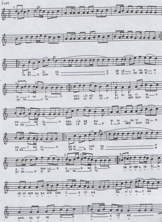 A�a��dan Gelen Han�m (Kad�n) T�rk�s�n�n Notas�