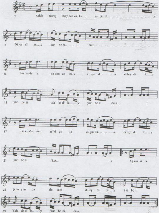 A�kla G�re�meynen Vakit Ge�irdim T�rk�s�n�n Notas�