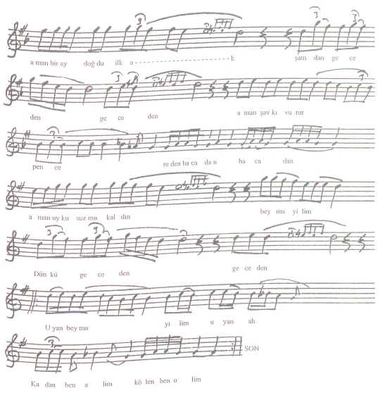 Bir Ay Do�mu� (Beymay�l) T�rk�s�n�n (3.Varyant) Notas�