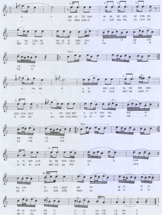 Bir Yi�it D�nyada Kele� Gezende T�rk�s�n�n Notas�