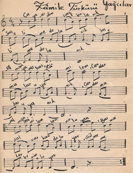 Çaya Vardım Çay Bulanık Türküsünün Notası