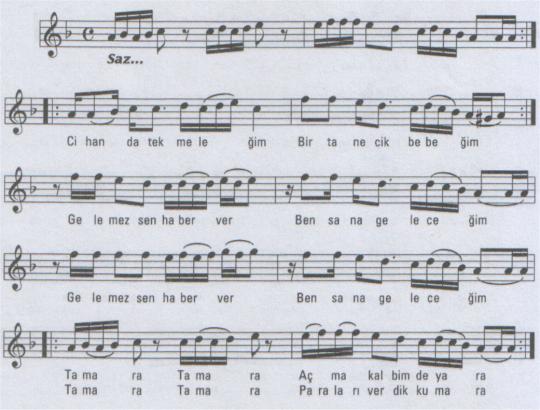 Cihanda Tek Mele�im (Tamara) T�rk�s�n�n Notas�