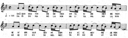 Da�dan Kestim De�enek T�rk�s�n�n Notas�