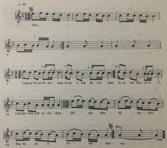Da�lar Ba��nda Durdum T�rk�s�n�n Notas�