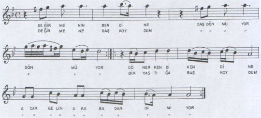 Değirmenin Bendine (Acar Gelin) Türküsünün (2.Varyant) Notası