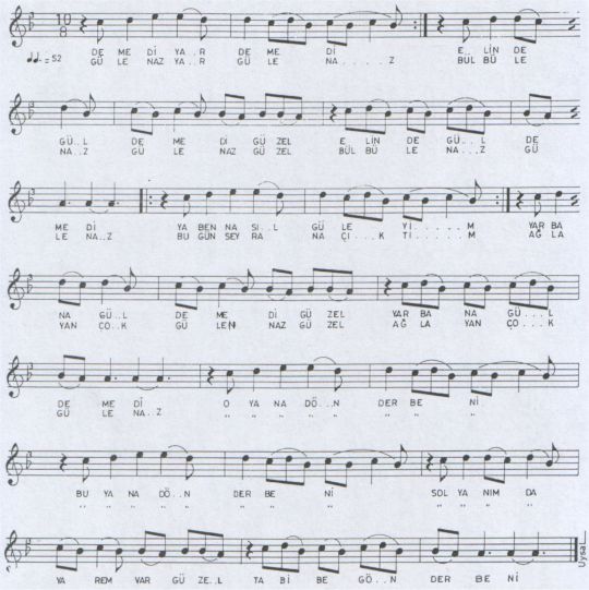 Demedi Yar Demedi T�rk�s�n�n Notas�