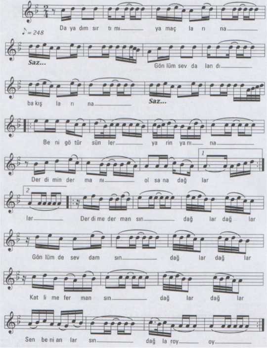 Derdime Dermans�n Da�lar T�rk�s�n�n (1.Varyant) Notas�