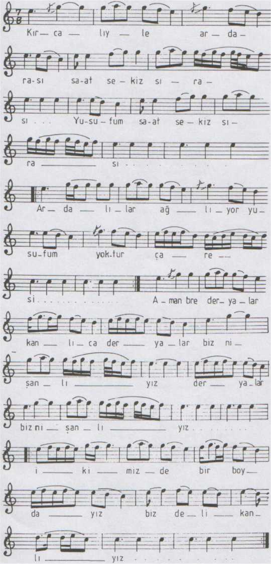 Deryalar (K�rceliyle Arda Aras�) T�rk�s�n�n Notas�