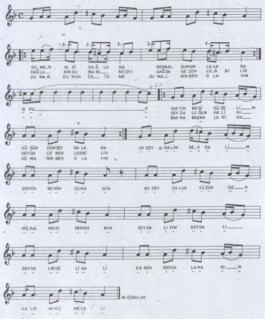 Duman Aldi Da�lara T�rk�s�n�n Notas�