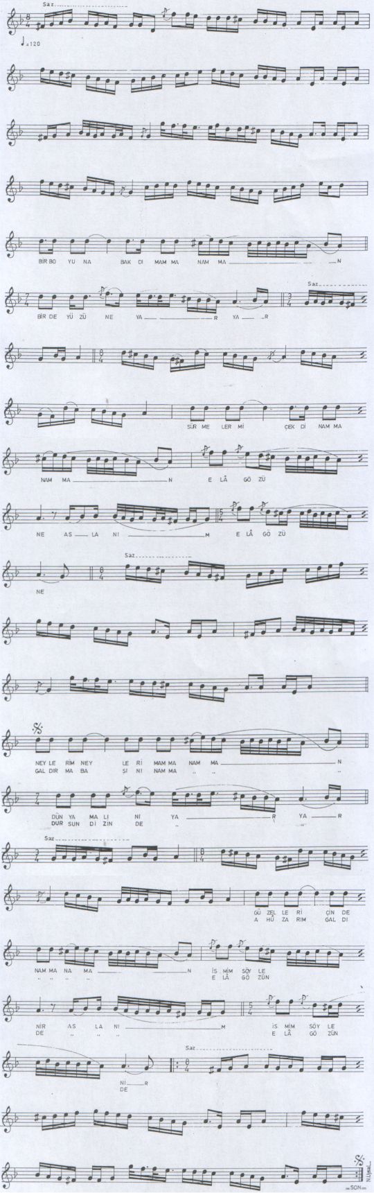 Eski Sille (Bir Boyuna Bakd�m) T�rk�s�n�n (1.Varyant) Notas�