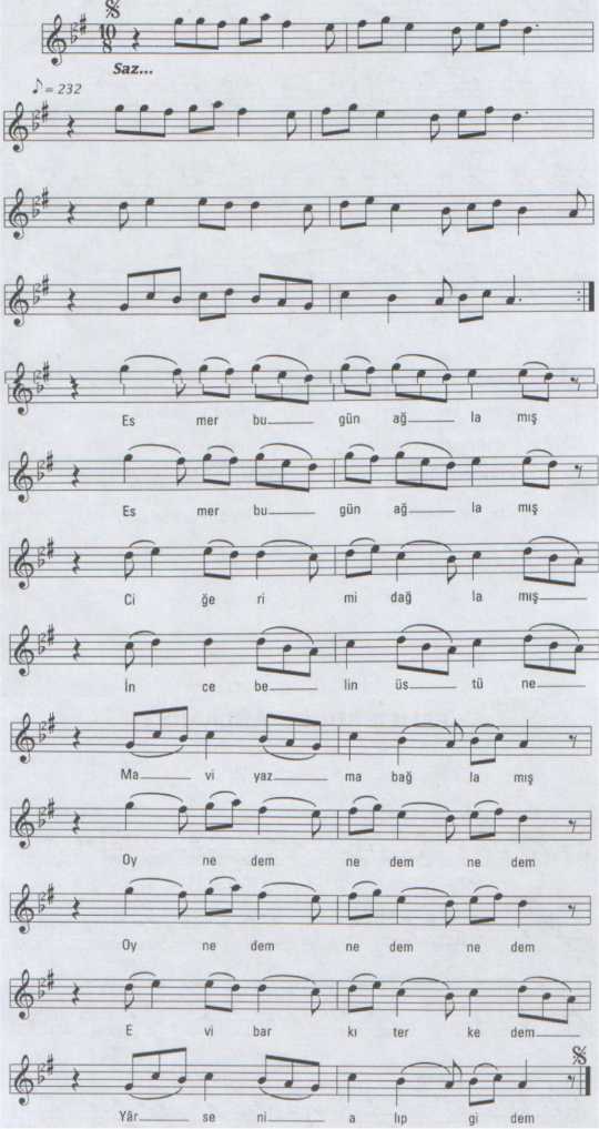 Esmer Bug�n A�lam�� (Oy N'edem) T�rk�s�n�n Notas�