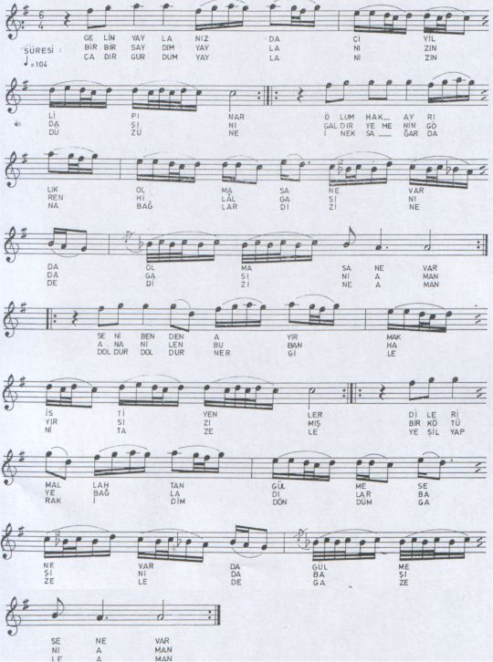 Gelin Yaylan�z �iyilli P�nar T�rk�s�n�n Notas�