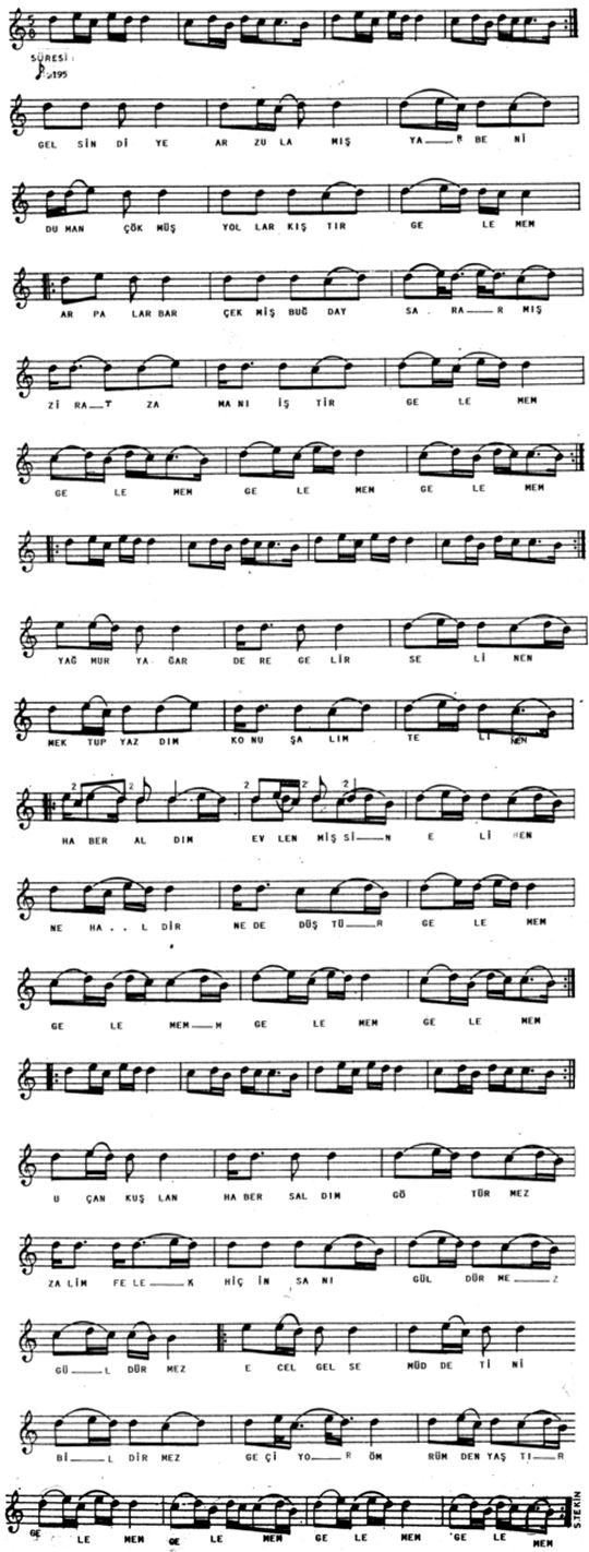 Gelsin Diye Arzulam�� Yar Beni T�rk�s�n�n Notas�