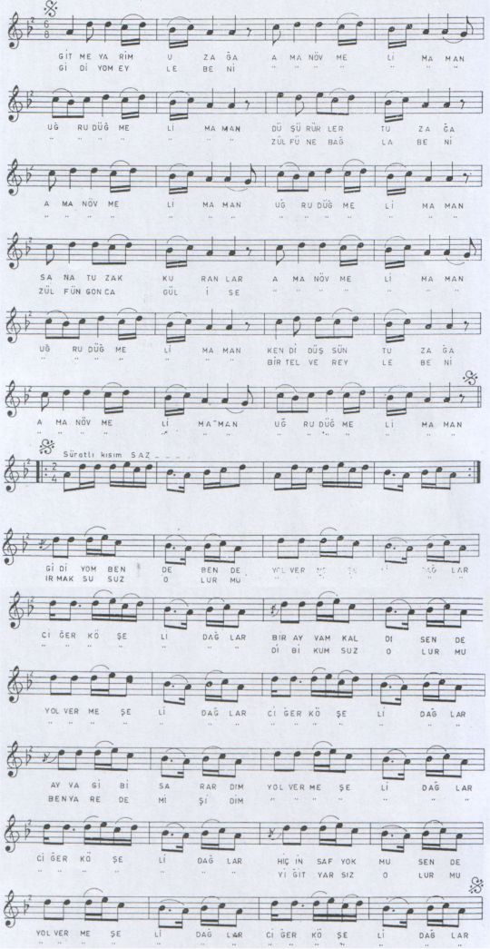 Gitme Yarim Uza�a T�rk�s�n�n Notas�