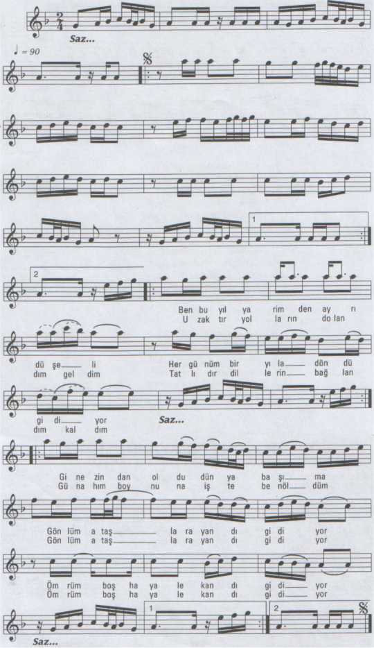 G�nl�m Ata�lara Yand� Gidiyor T�rk�s�n�n (1.Varyant) Notas�