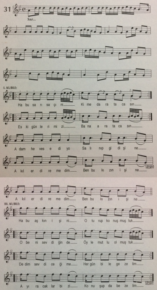 Ha Bu Sar� Sa��ni T�rk�s�n�n Notas�