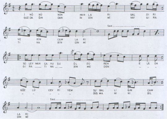 �n�n�'n�n Hanlar� (Cevriye'm) T�rk�s�n�n Notas�