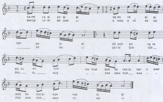 Kapelesi Ak Gibi T�rk�s�n�n Notas�