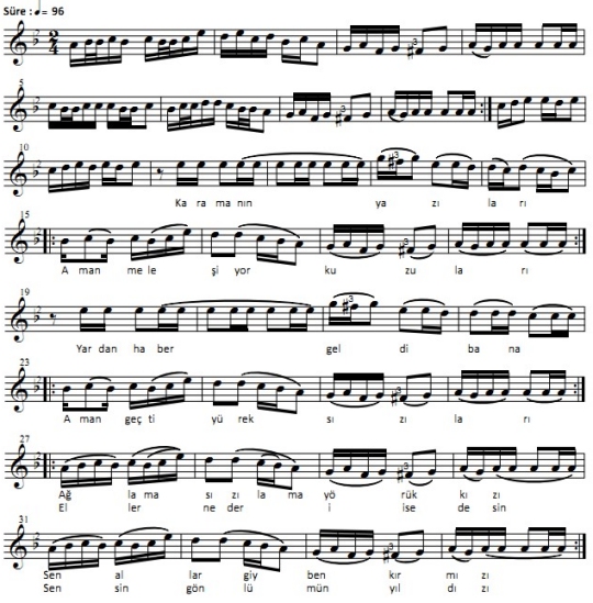 Karaman'�n Yaz�lar� T�rk�s�n�n Notas�