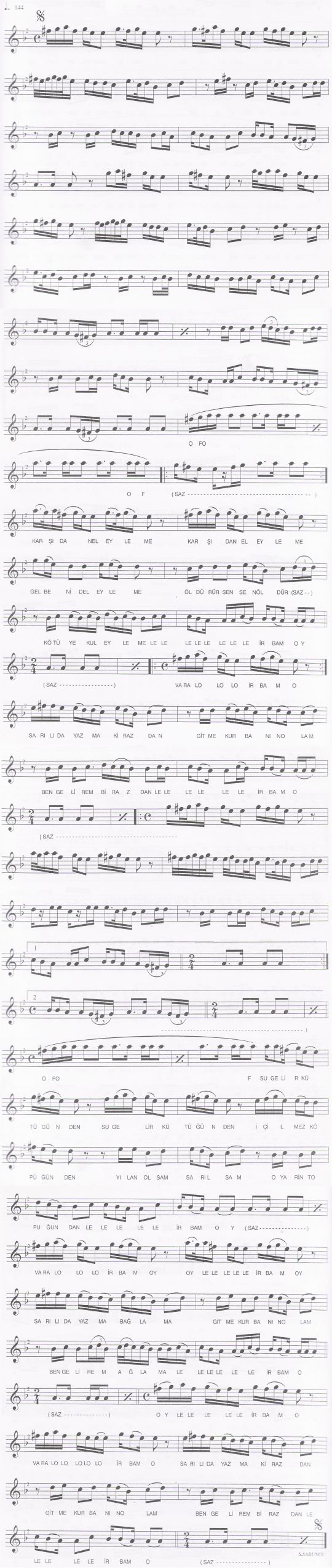Kar��dan El Eyleme T�rk�s�n�n Notas�