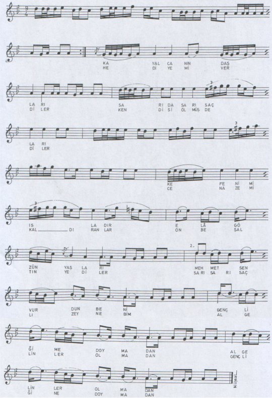 Kayal�ca'n�n Da�lar� T�rk�s�n�n (1.Varyant) Notas�