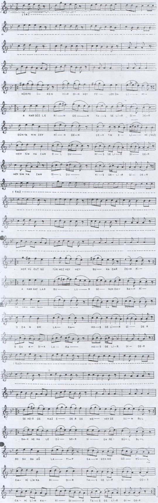 K�rpe �ken K�rd�n Felek Dal�m� T�rk�s�n�n Notas�