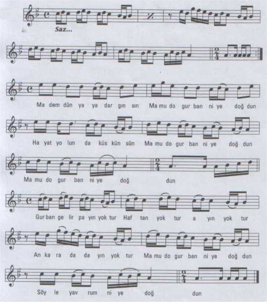 Mamudo Kurban Niye Do�dun T�rk�s�n�n Notas�