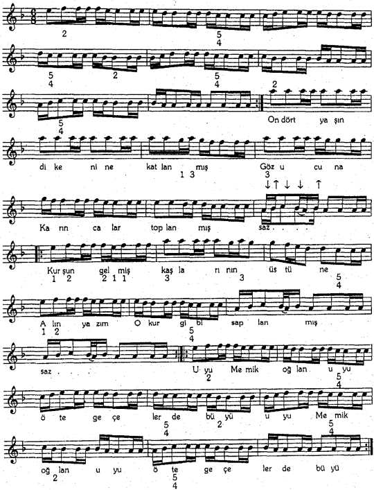 Memiko�lan (On D�rt Ya��n) T�rk�s�n�n Notas�