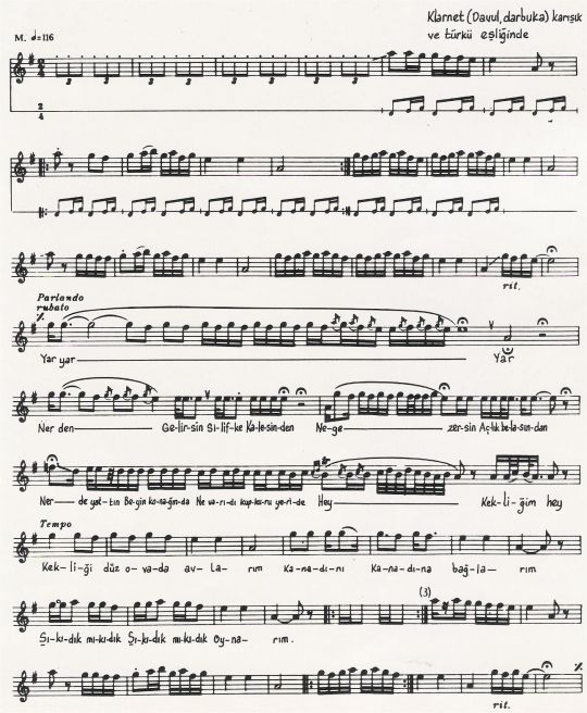 Nerden Gelirsin (Keklik) T�rk�s�n�n (2.Varyant) Notas�