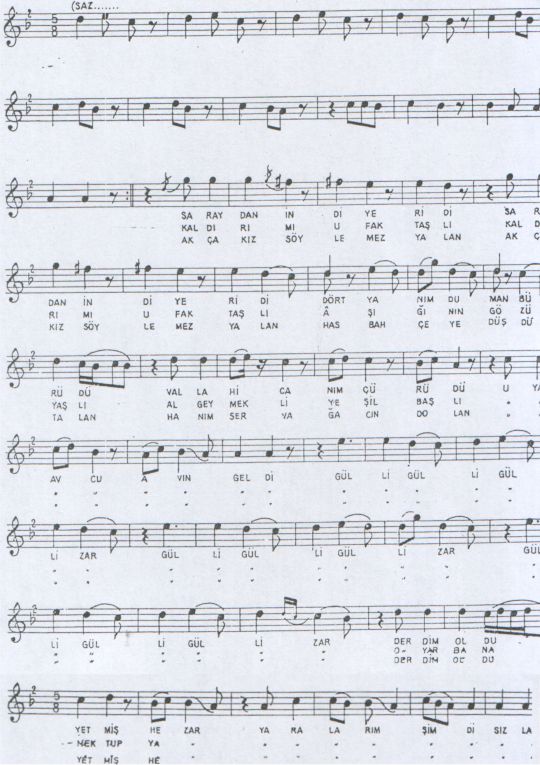 Saraydan �ndi Y�r�d� T�rk�s�n�n Notas�