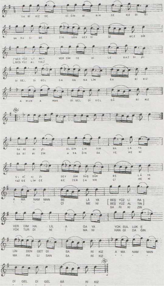 Sar� K�z Dedi�in Bir �nce K�zd�r T�rk�s�n�n Notas�