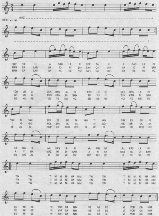 �eftali A�a�lar� (Tini Mini Han�m) T�rk�s�n�n Notas�