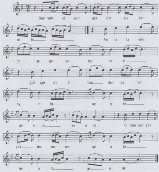 Seyyah Oldum Gezdim (Ayr�l�k) T�rk�s�n�n Notas�