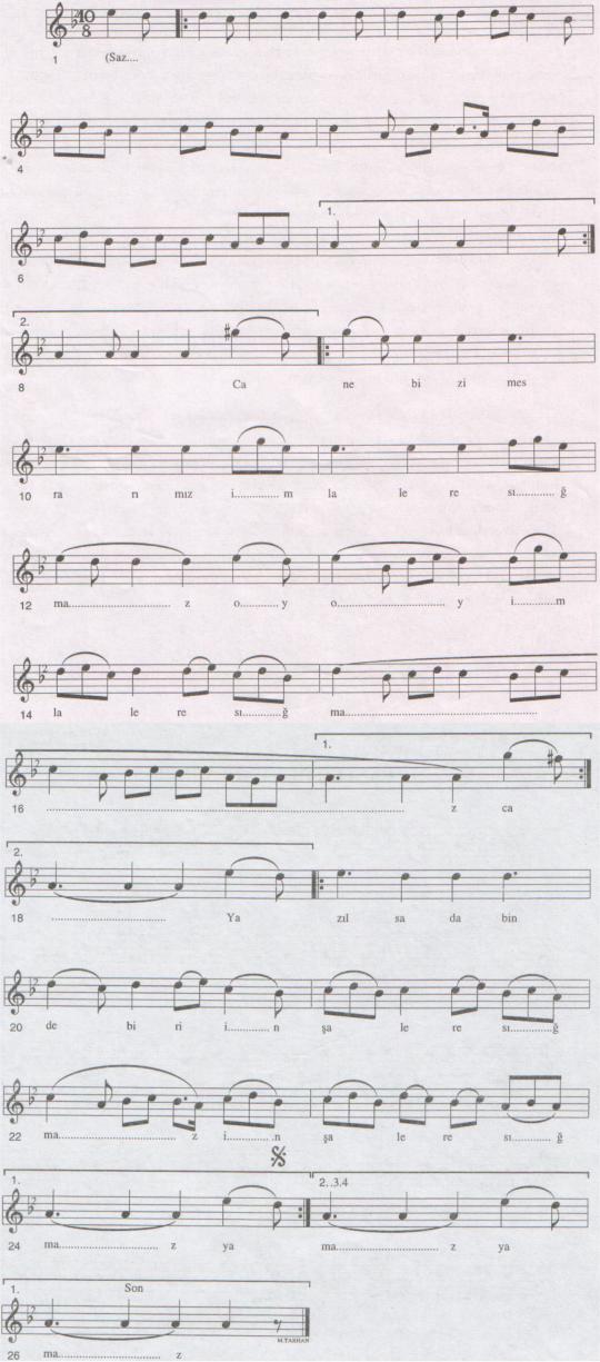 S��maz (Cana Bizim Esrar�m�z) T�rk�s�n�n Notas�