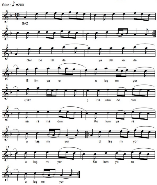 Ula�m�yor (Gurbet Elde) T�rk�s�n�n Notas�