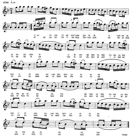 Ulu Yol �st�ne Kurdum ��kr��� T�rk�s�n�n Notas�