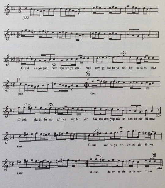 �mitsiz Ya�anmaz T�rk�s�n�n Notas�