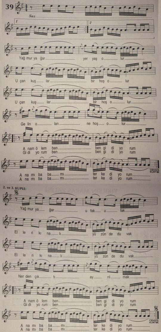 Ya�mur Ya�ar Yer Ya� Olur T�rk�s�n�n Notas�