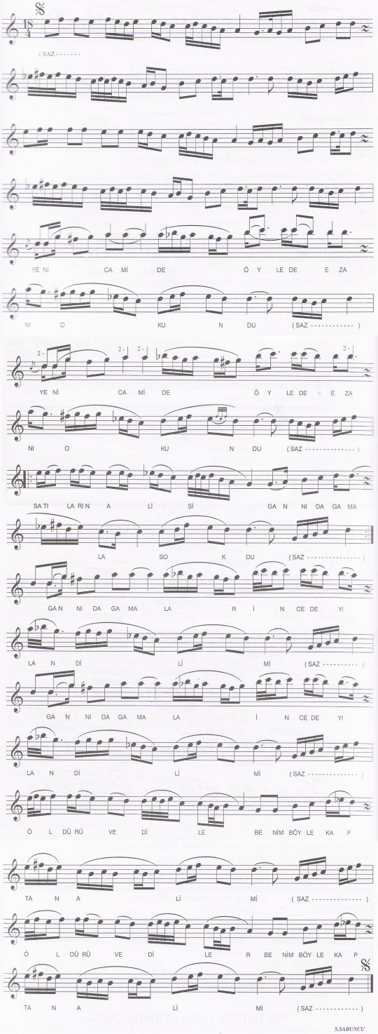 Yeni Camide ��le Ezan� Okundu T�rk�s�n�n (2.Varyant) Notas�