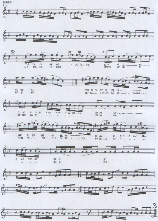 Yordu Beni Evinizin Yoku�u T�rk�s�n�n Notas�