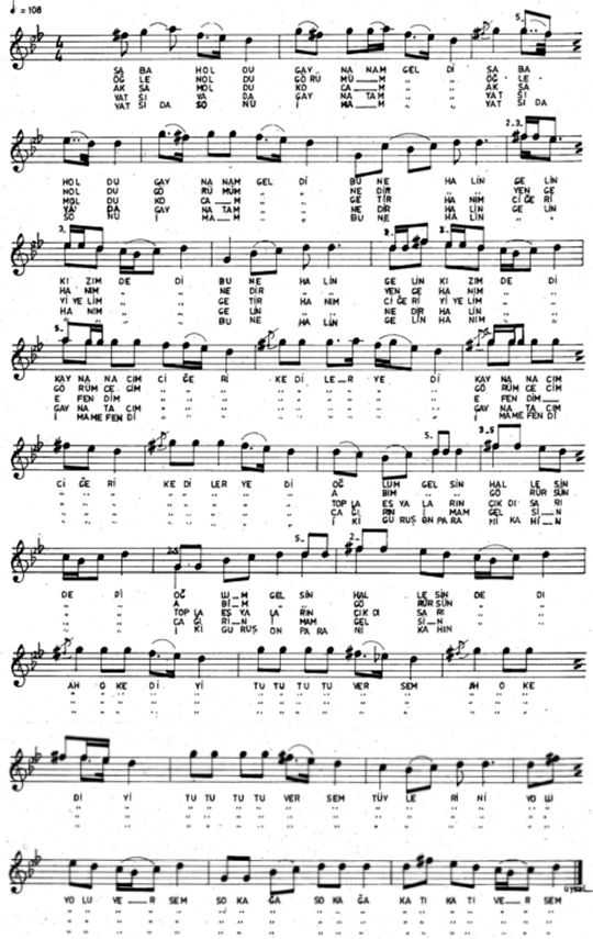 Zabah Oldu Gay�nnam Geldi T�rk�s�n�n (2.Varyant) Notas�