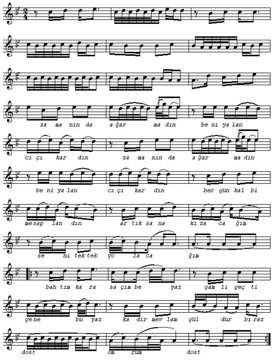 Zaman�nda A�armad�n T�rk�s�n�n Notas�
